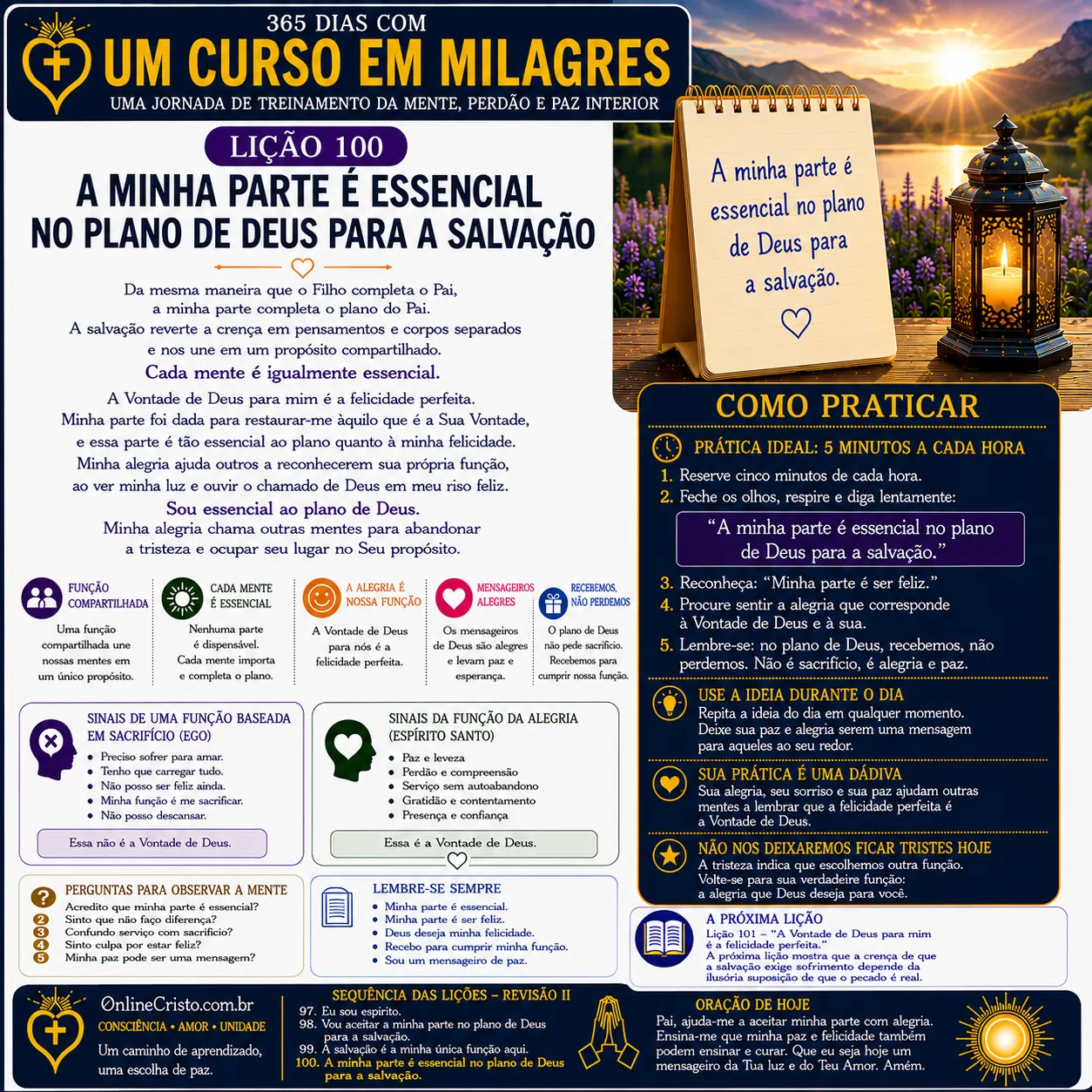 LIÇÃO 100 — A MINHA PARTE É ESSENCIAL NO PLANO DE DEUS PARA A SALVAÇÃO