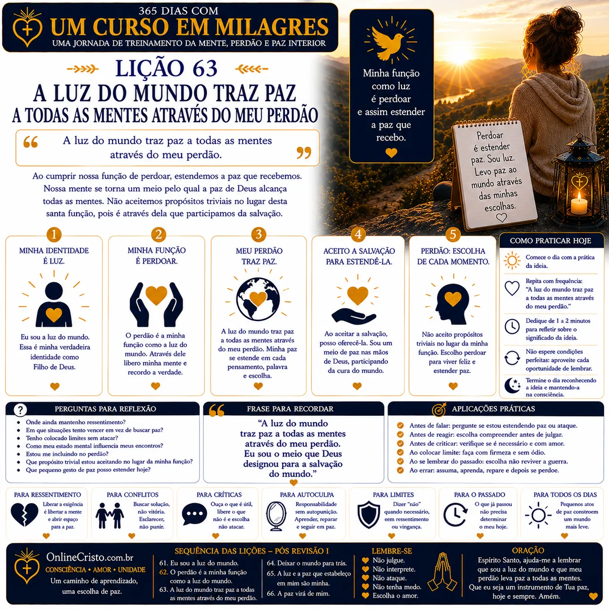 LIÇÃO 63 — A LUZ DO MUNDO TRAZ PAZ A TODAS AS MENTES ATRAVÉS DO MEU PERDÃO