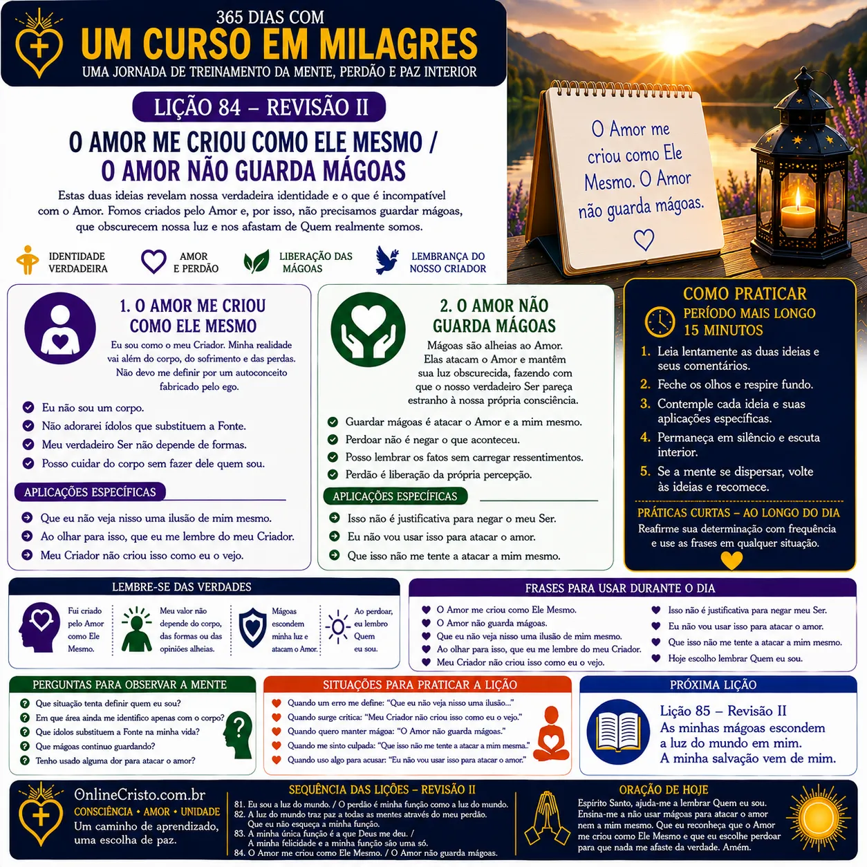 LIÇÃO 84 — REVISÃO II: O AMOR ME CRIOU COMO ELE MESMO / O AMOR NÃO GUARDA MÁGOAS