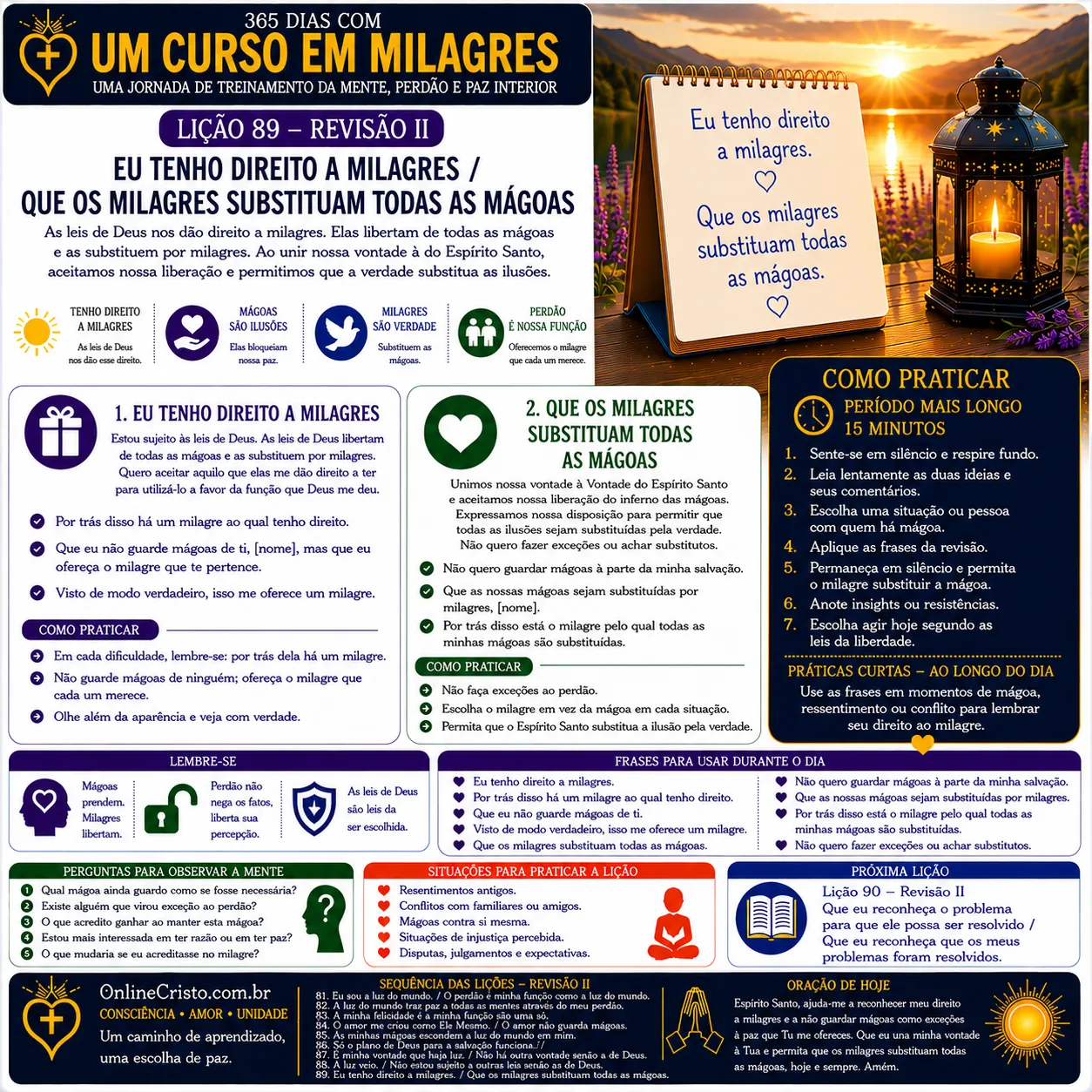 LIÇÃO 89 — REVISÃO II: EU TENHO DIREITO A MILAGRES / QUE OS MILAGRES SUBSTITUAM TODAS AS MÁGOAS