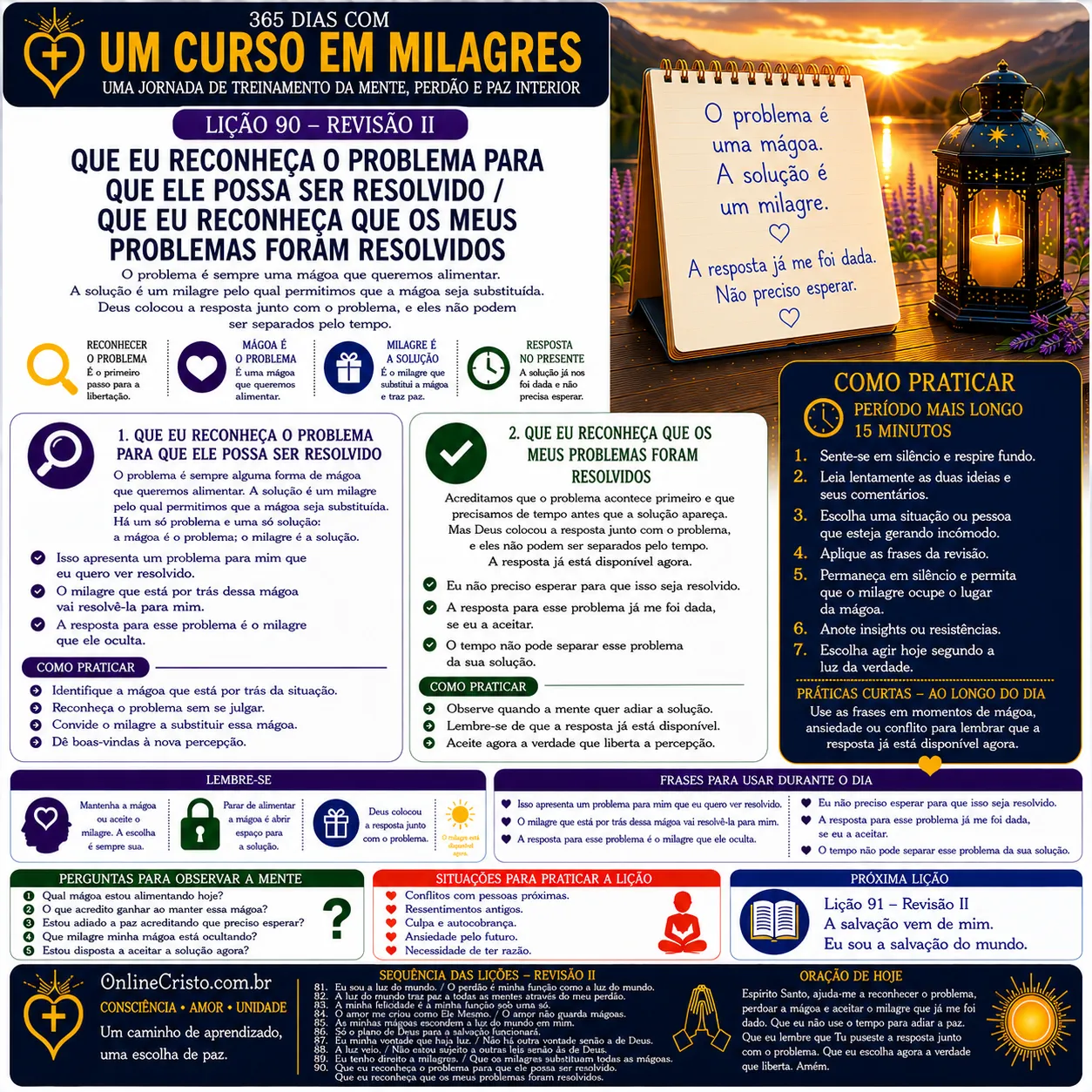 LIÇÃO 90 — REVISÃO II: QUE EU RECONHEÇA O PROBLEMA PARA QUE ELE POSSA SER RESOLVIDO / QUE EU RECONHEÇA QUE OS MEUS PROBLEMAS FORAM RESOLVIDOS