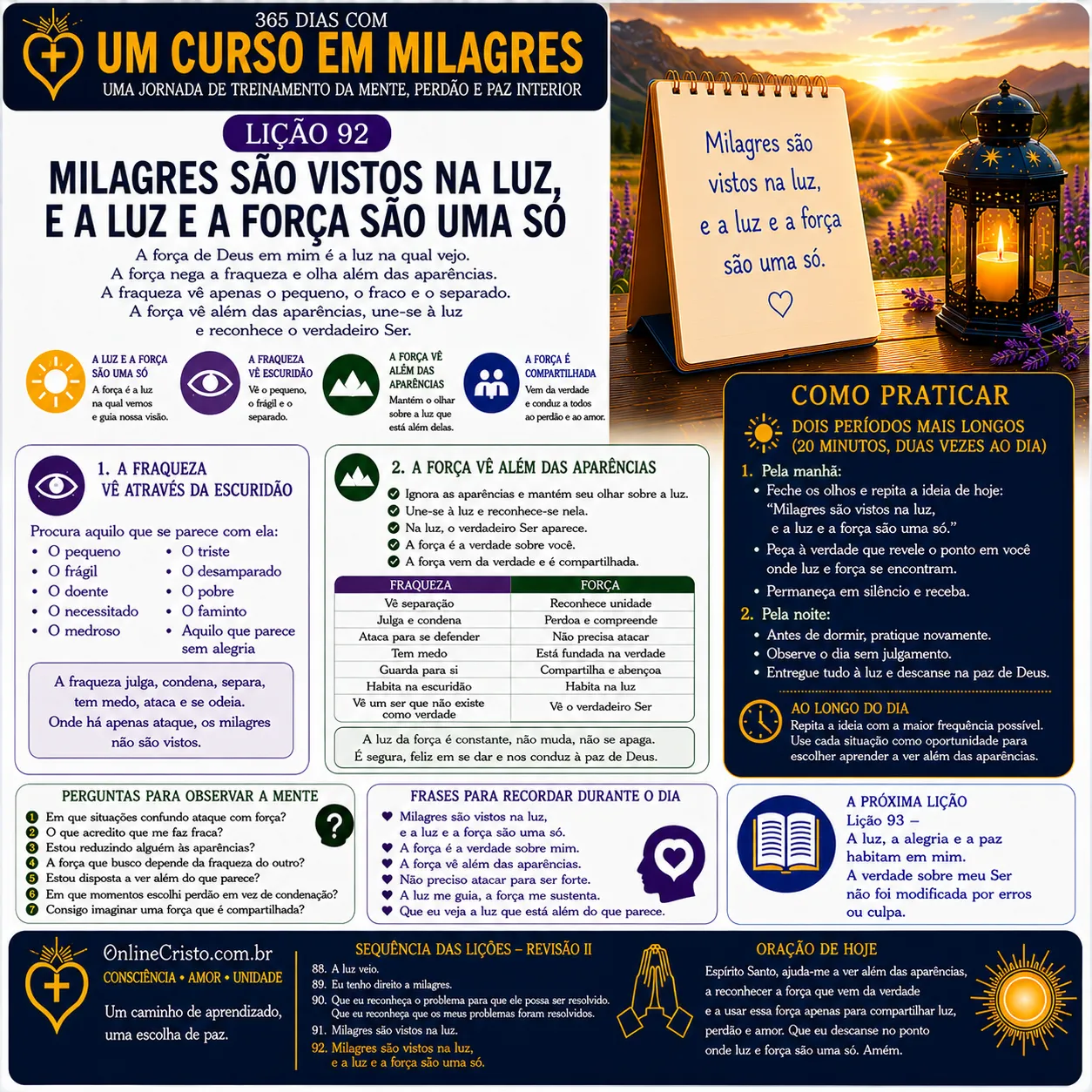 LIÇÃO 92 — MILAGRES SÃO VISTOS NA LUZ, E A LUZ E A FORÇA SÃO UMA SÓ