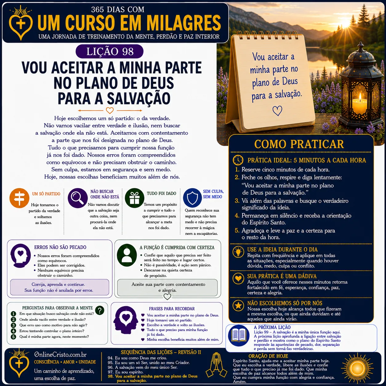 LIÇÃO 98 — VOU ACEITAR A MINHA PARTE NO PLANO DE DEUS PARA A SALVAÇÃO